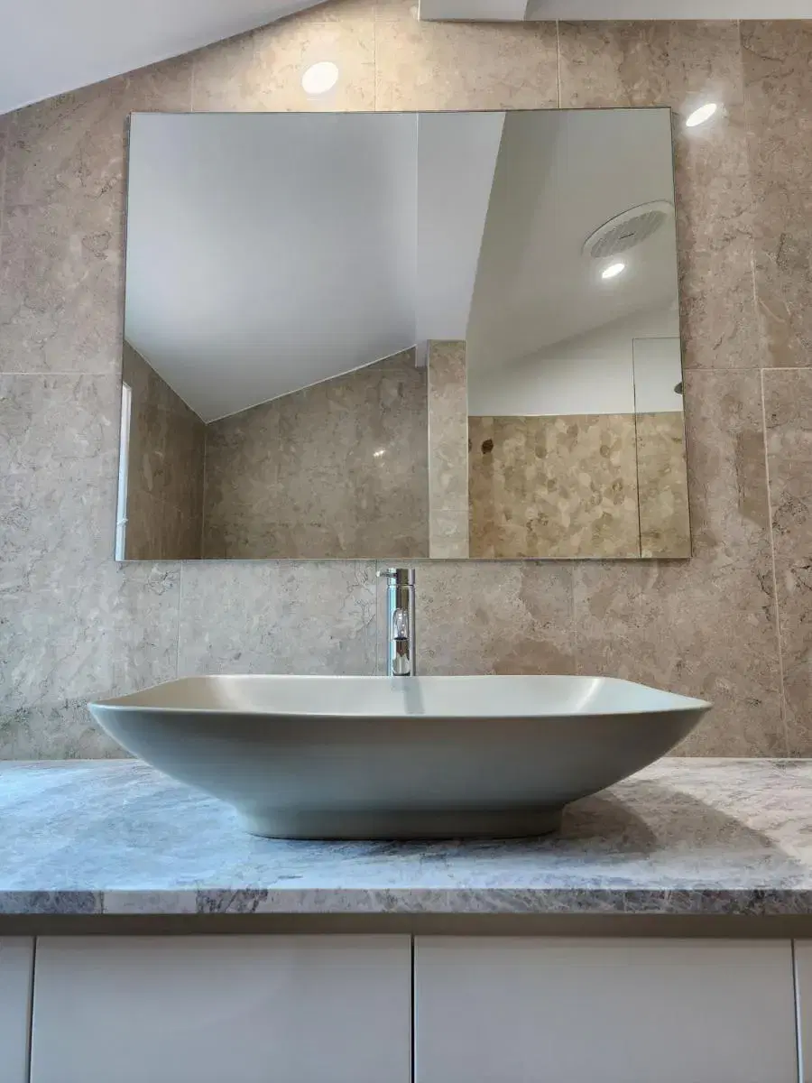 North Ipswich bathroom vanity and large wall mirror