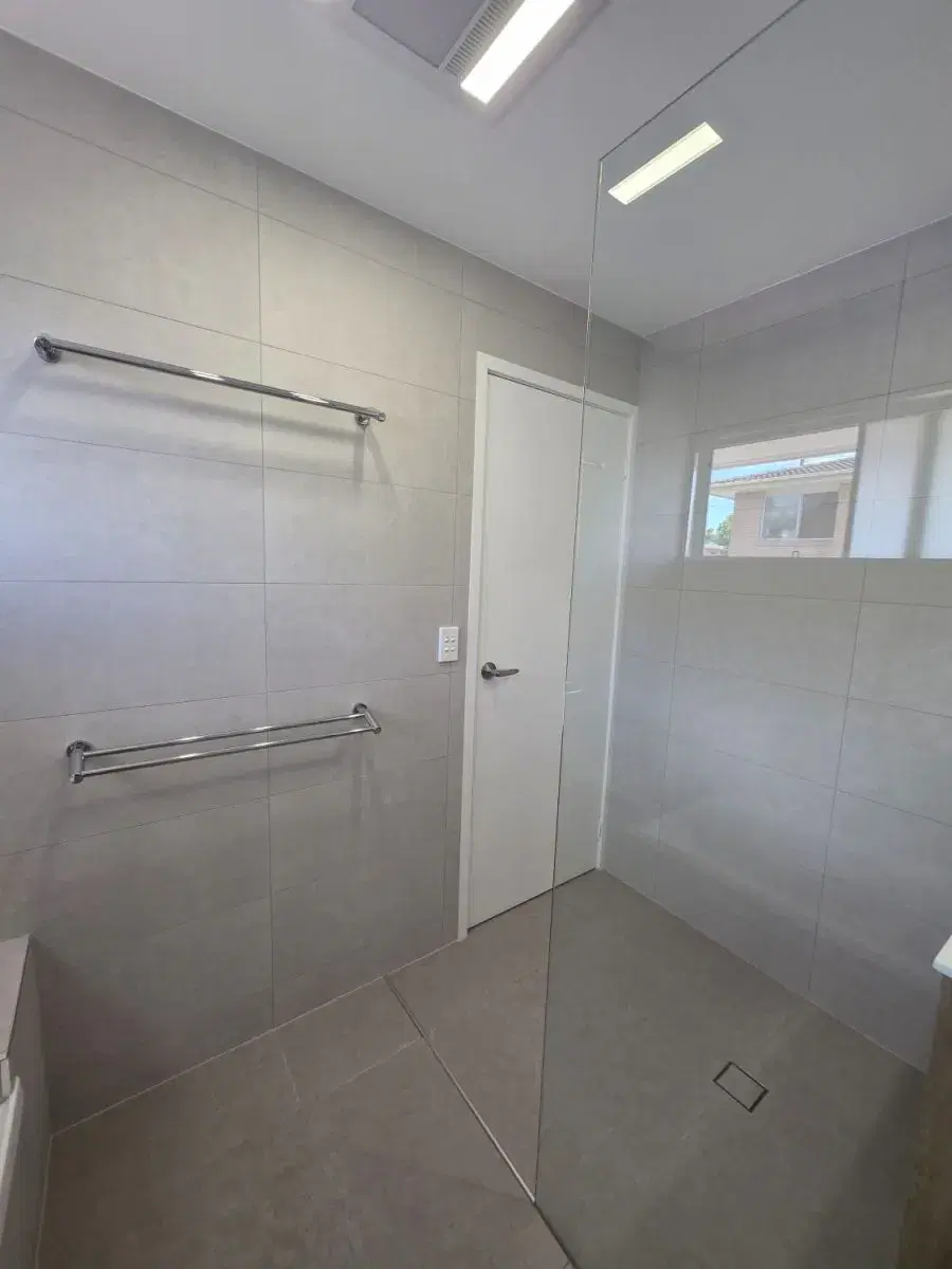 Completed walk-in shower in a Brookfield bathroom renovation
