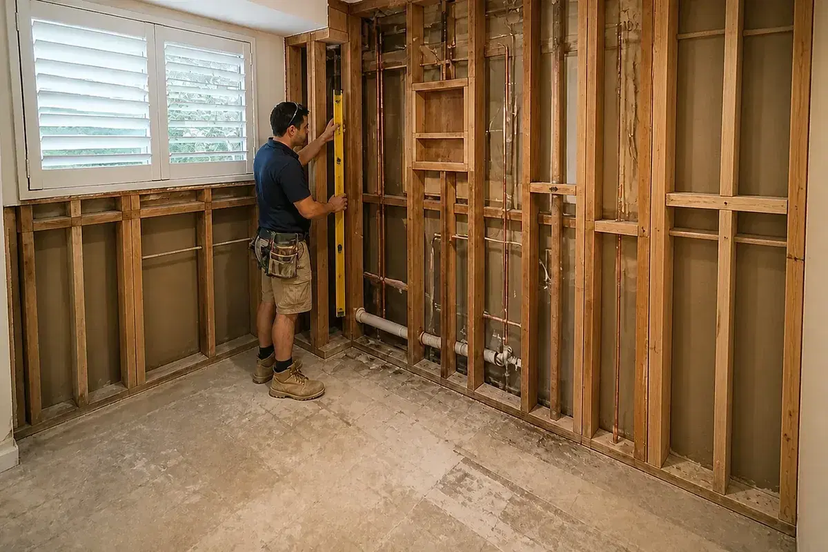 Inspect framing & rough-in stage of a bathroom renovation in Brisbane
