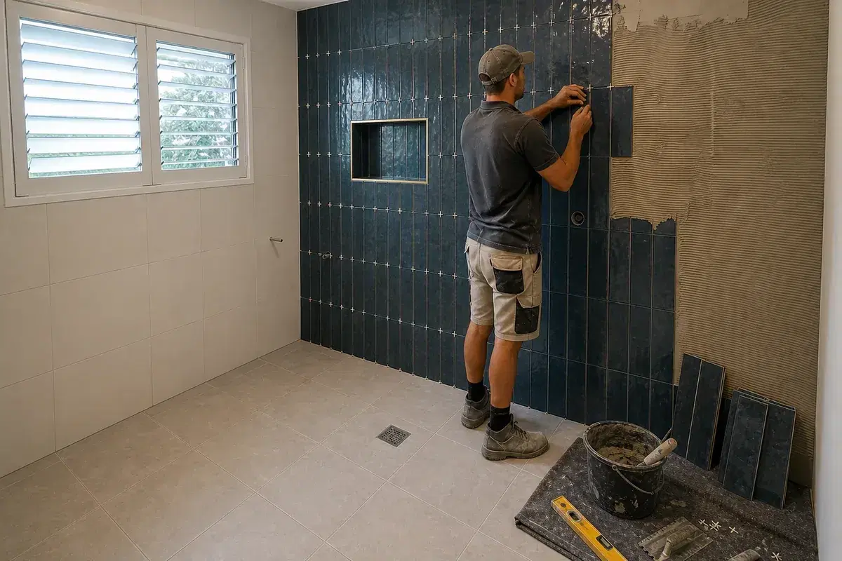 Tile & grout stage of a bathroom renovation in Brisbane