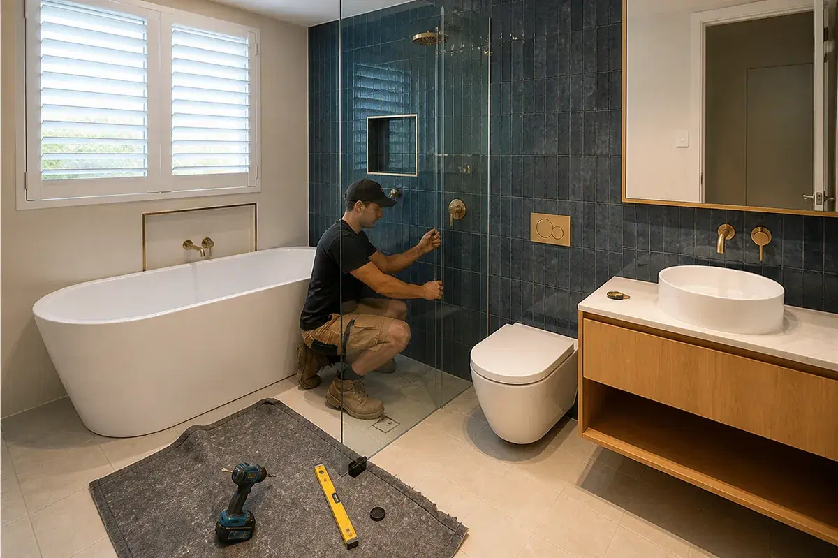 Fit-off & finish stage of a bathroom renovation in Brisbane