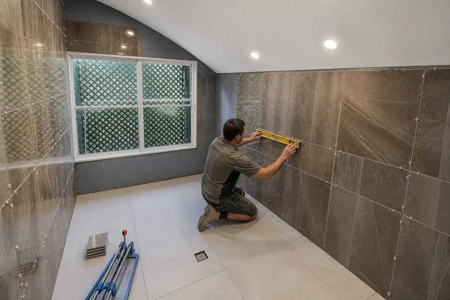 Tile & grout stage of a ensuite renovation in Brisbane