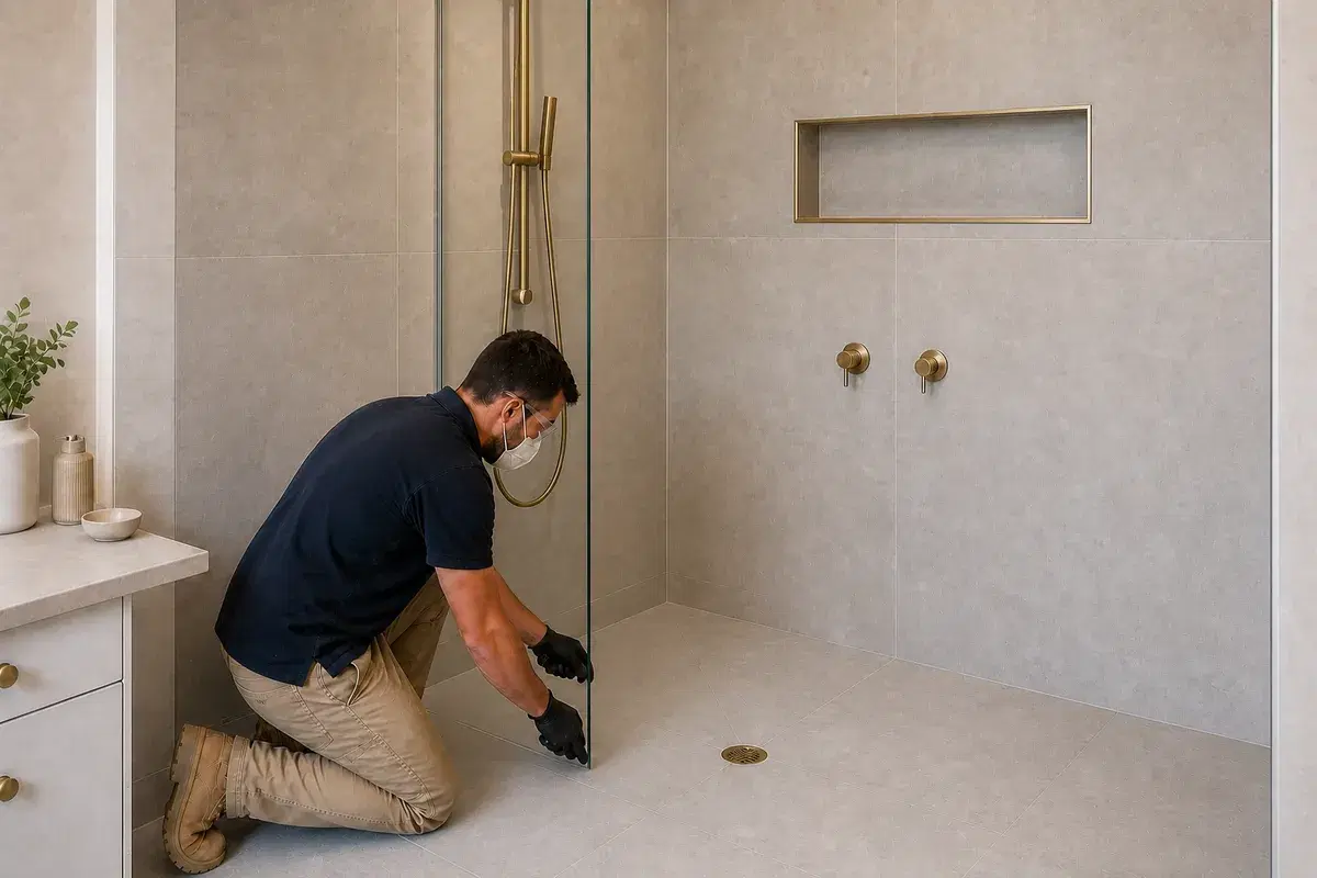 Tile, glaze & fit off stage of a shower renovation in Brisbane