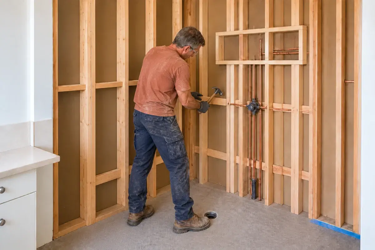 Repair & rough-in stage of a shower renovation in Brisbane