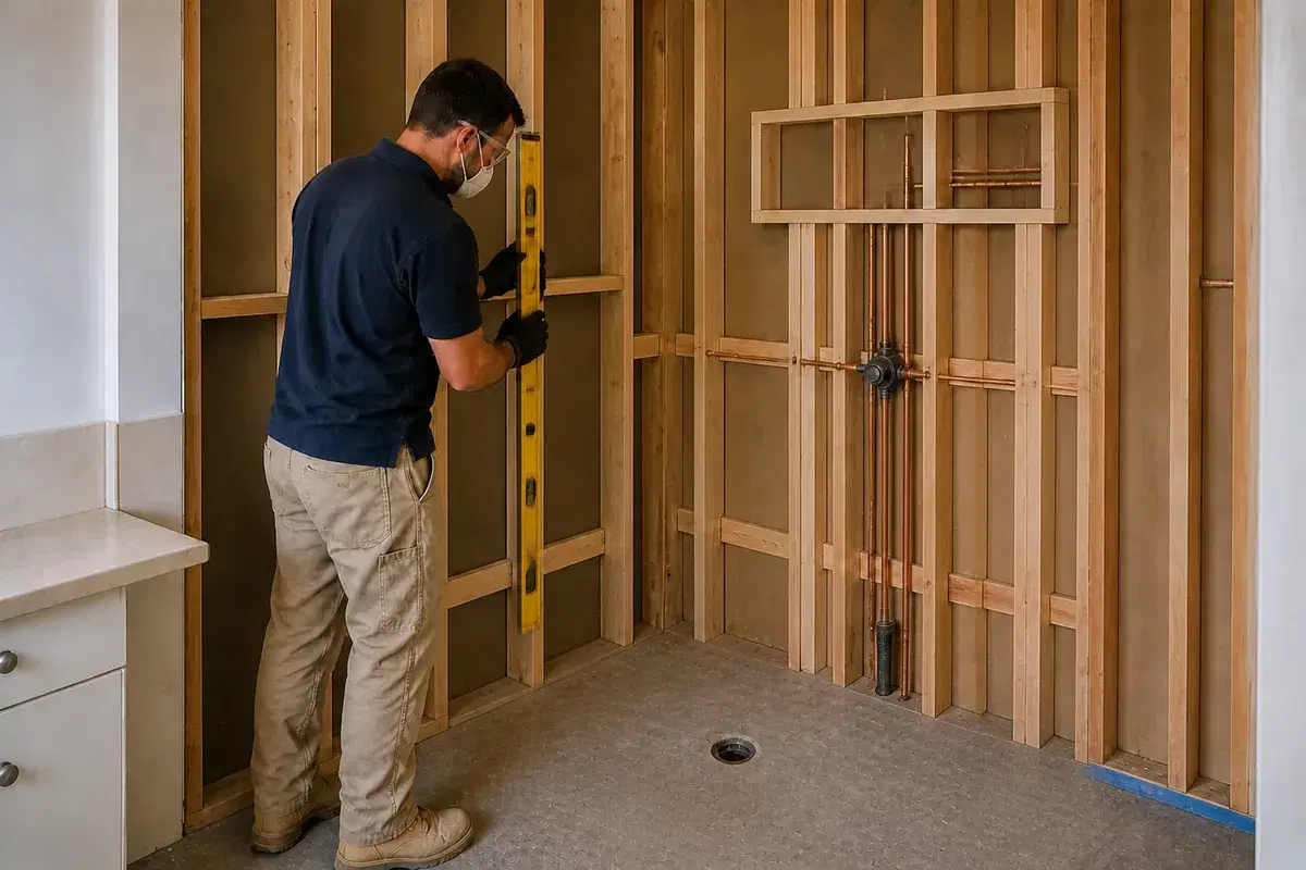 Repair & rough-in stage of a shower renovation in Brisbane