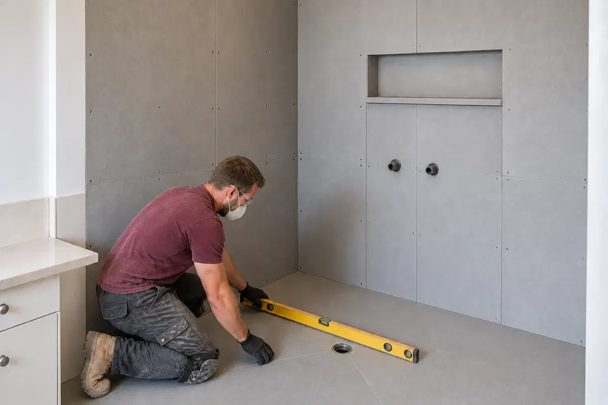 Sheet & form falls stage of a shower renovation in Brisbane