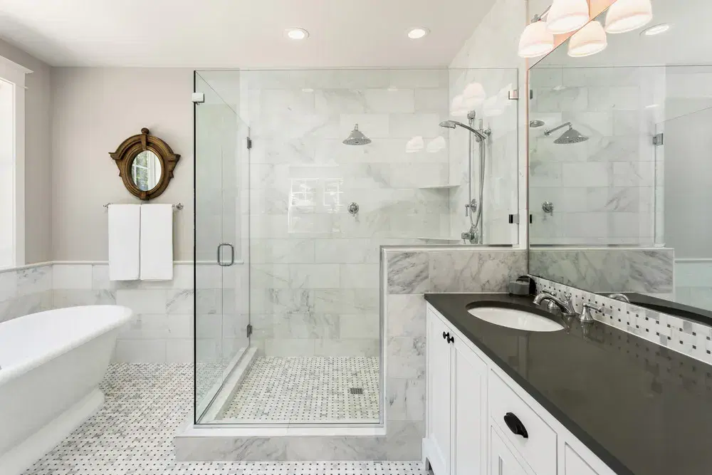 Completed Brisbane ensuite with vanity and tiled shower