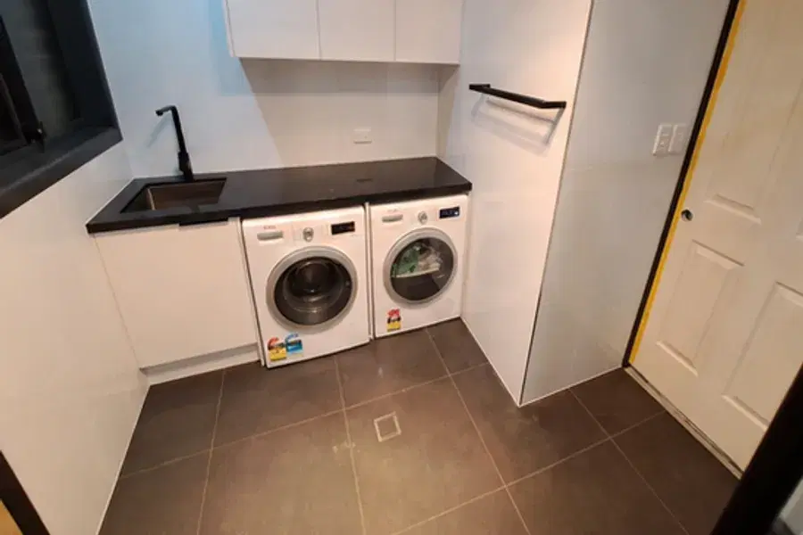 Connect & hand over stage of a laundry renovation in Brisbane