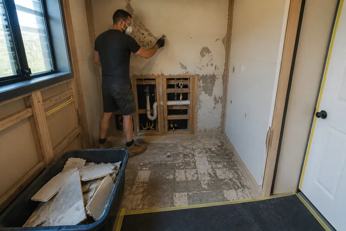 Protect & strip out stage of a laundry renovation in Brisbane