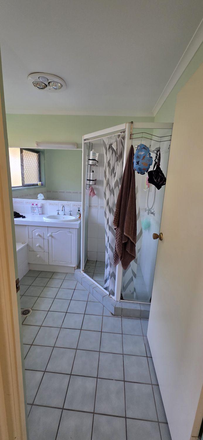 Second Karana Downs bathroom before renovation with green walls and framed shower